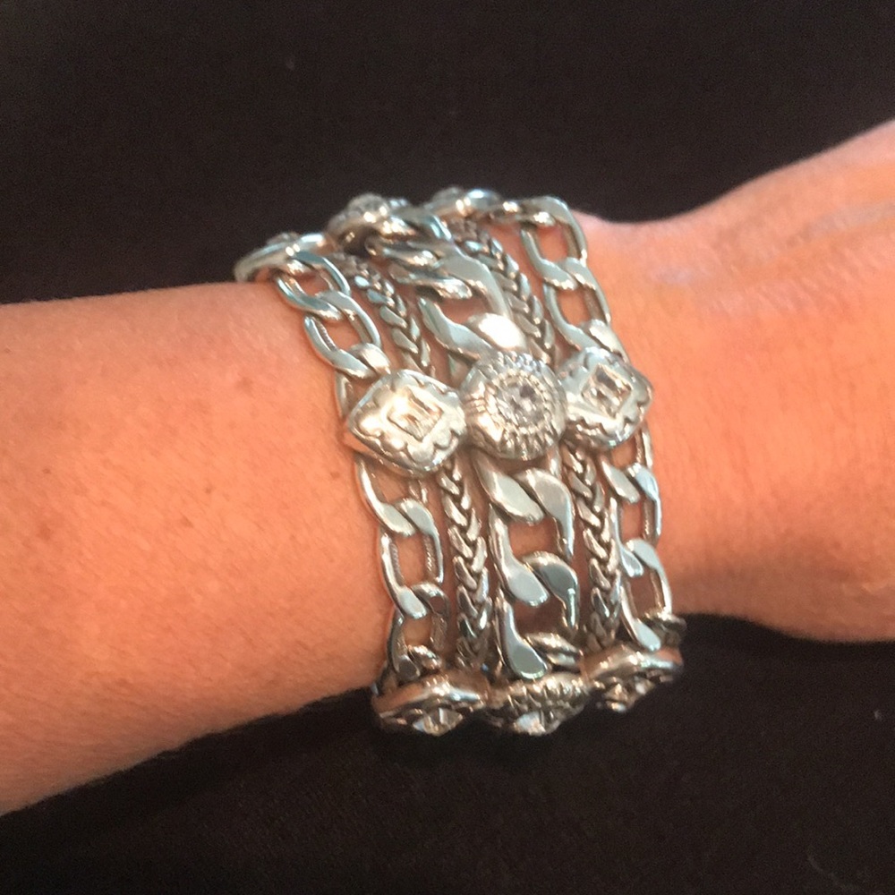 Brighton Silver Five Chain and Crystal Bracelet